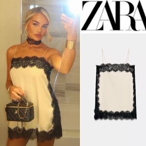 NWT Zara Women’s SATIN EFFECT LACE TOP ZW COLLECTION White & Black 5919
